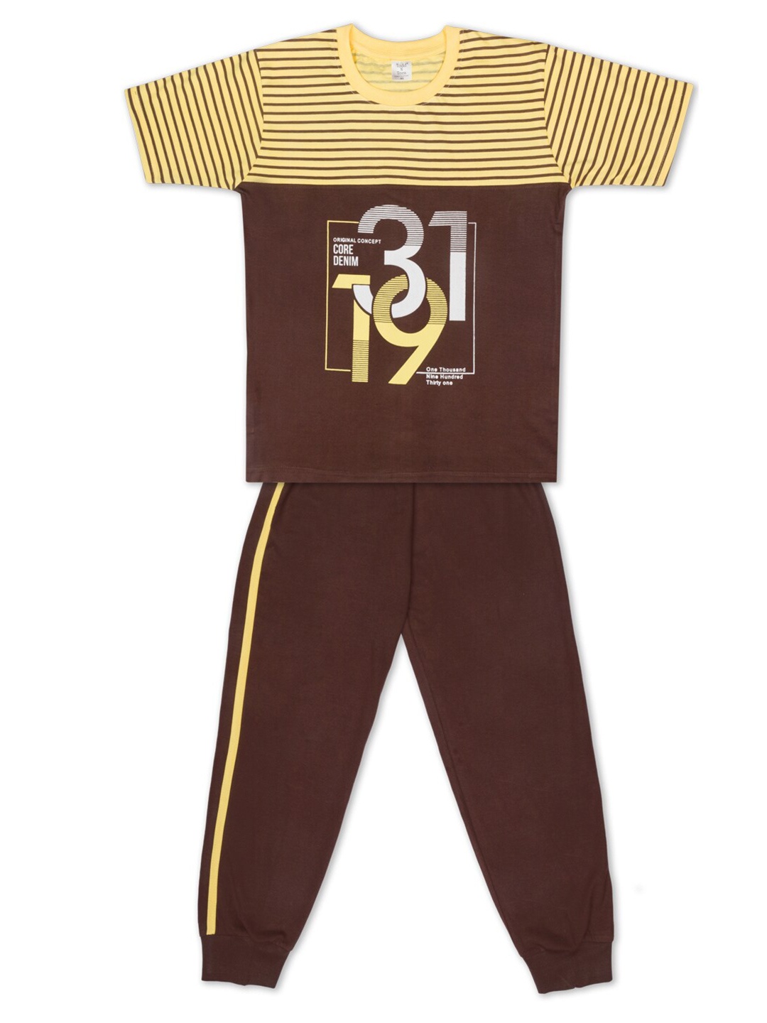 

Todd N Teen Boys Yellow & Brown Printed T-shirt with Trousers