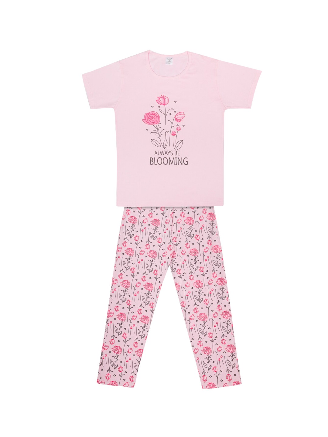 

Todd N Teen Girls Pink & Brown Floral Printed Night suit