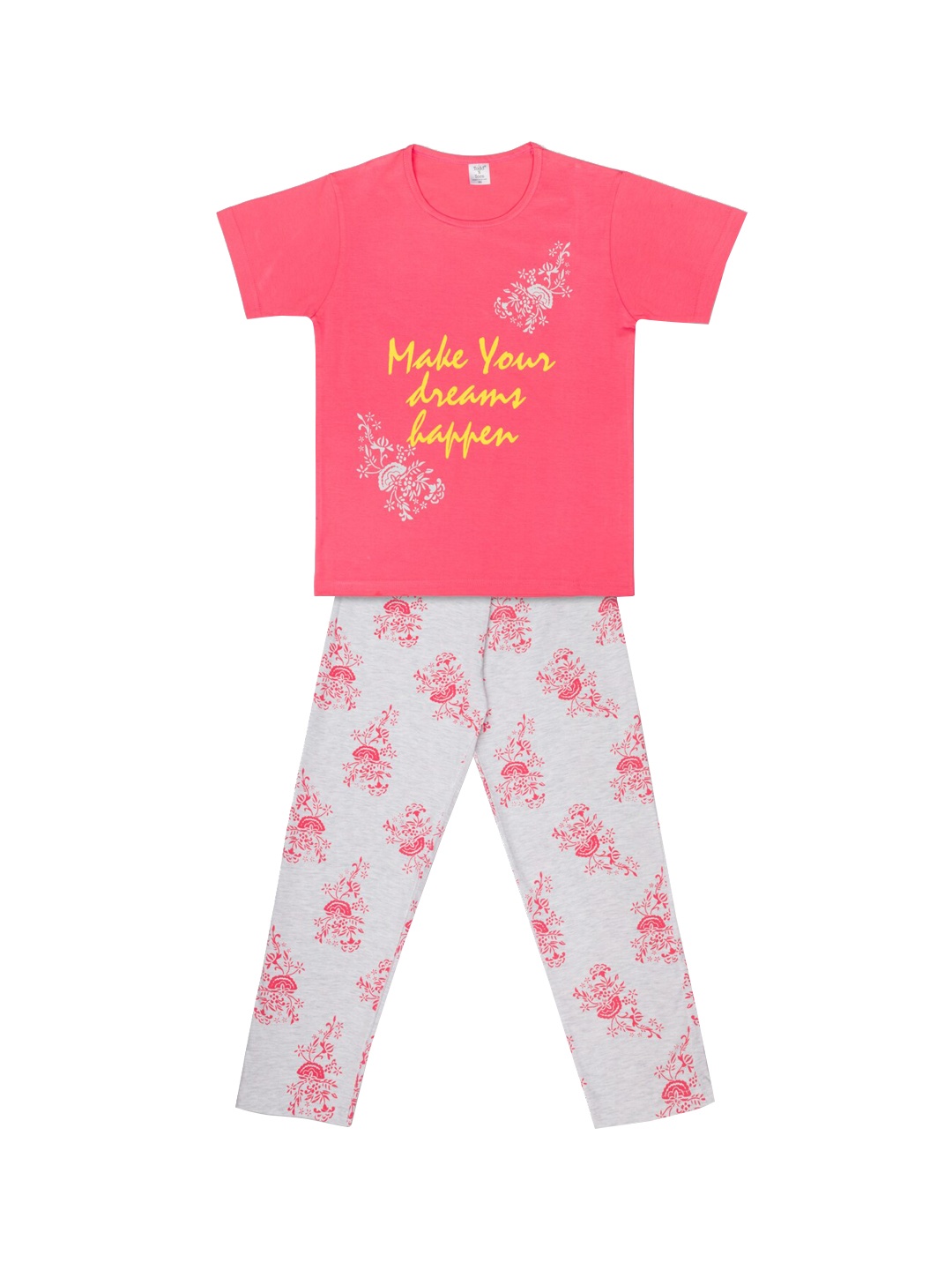 

Todd N Teen Girls Pink & Grey Printed Night suit