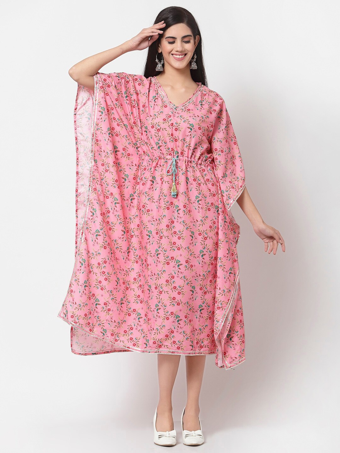 

Myshka Pink Floral Kaftan Midi Dress