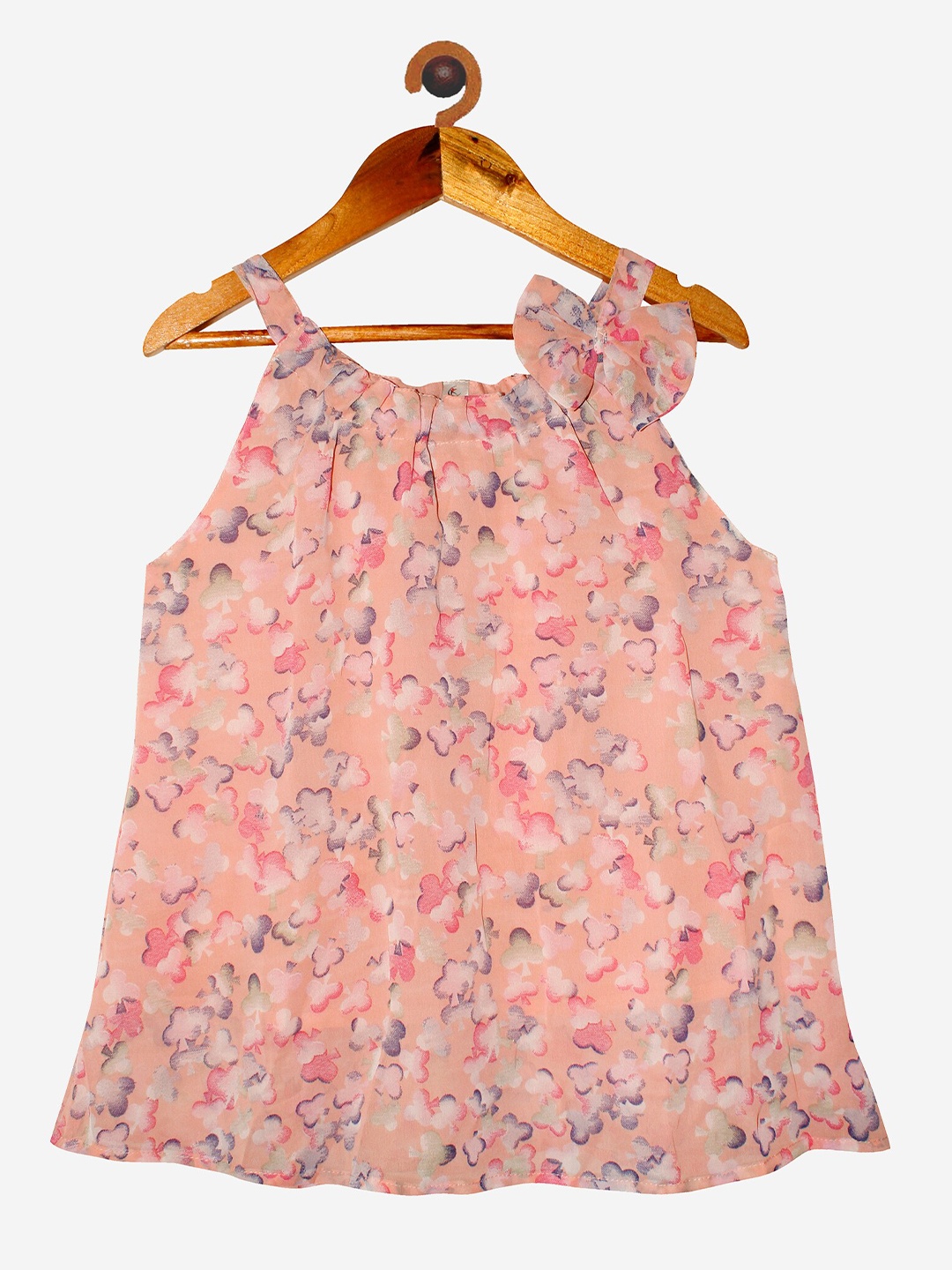 

KiddoPanti Peach-Coloured Floral Print Georgette Top