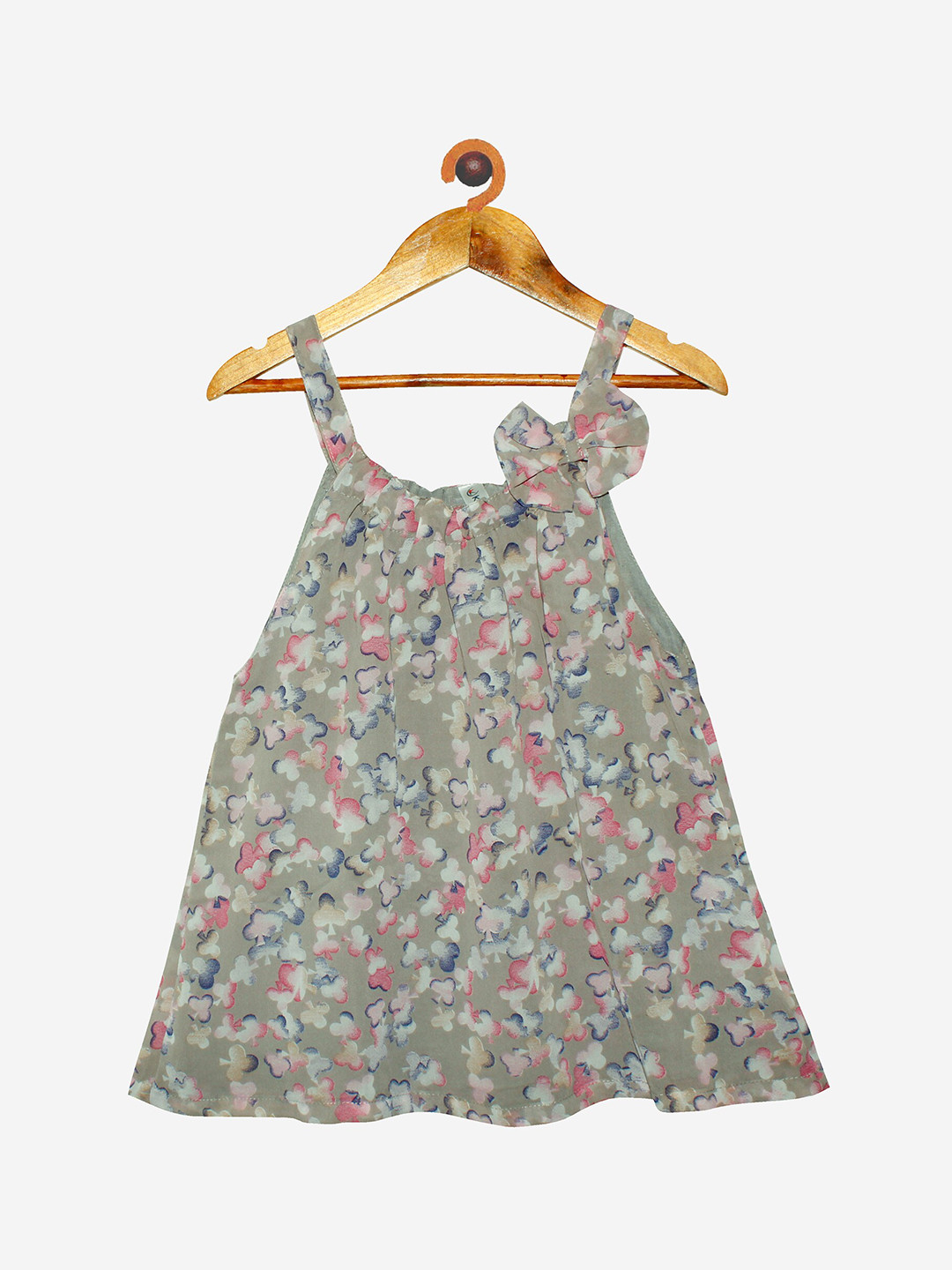 

KiddoPanti Girls Grey & Pink Floral Printed Georgette Top