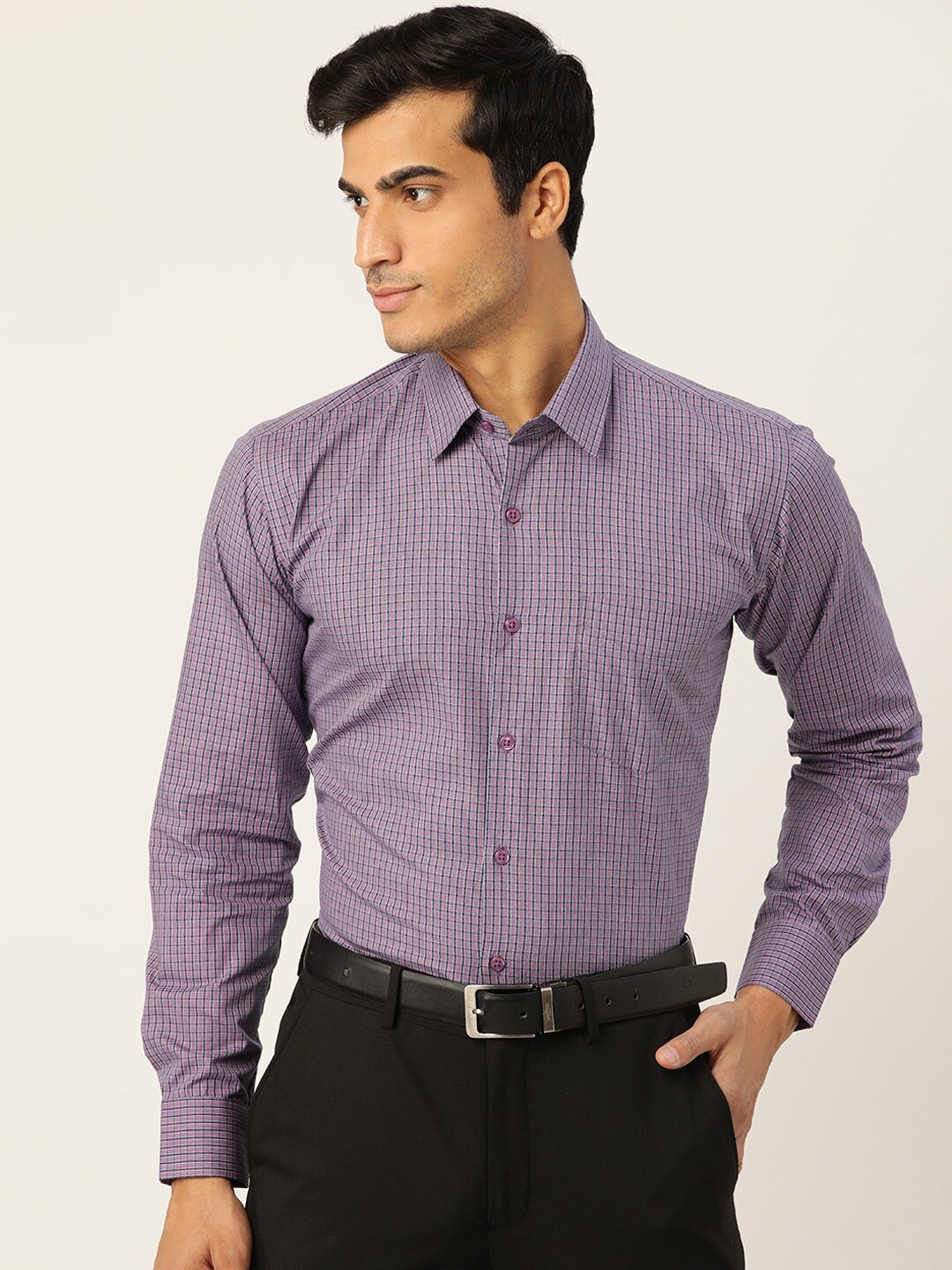 

Hancock Men Purple Slim Fit Micro Checks Checked Cotton Formal Shirt