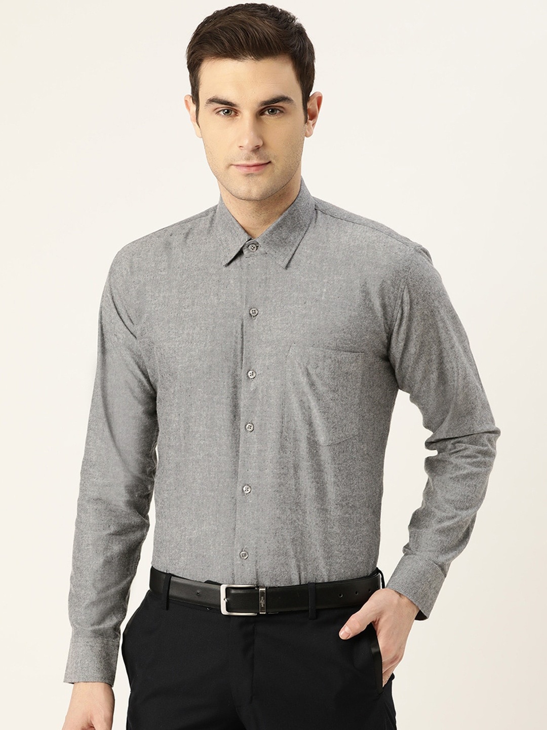 

Hancock Men Grey Solid Pure Cotton Slim Fit Formal Shirt