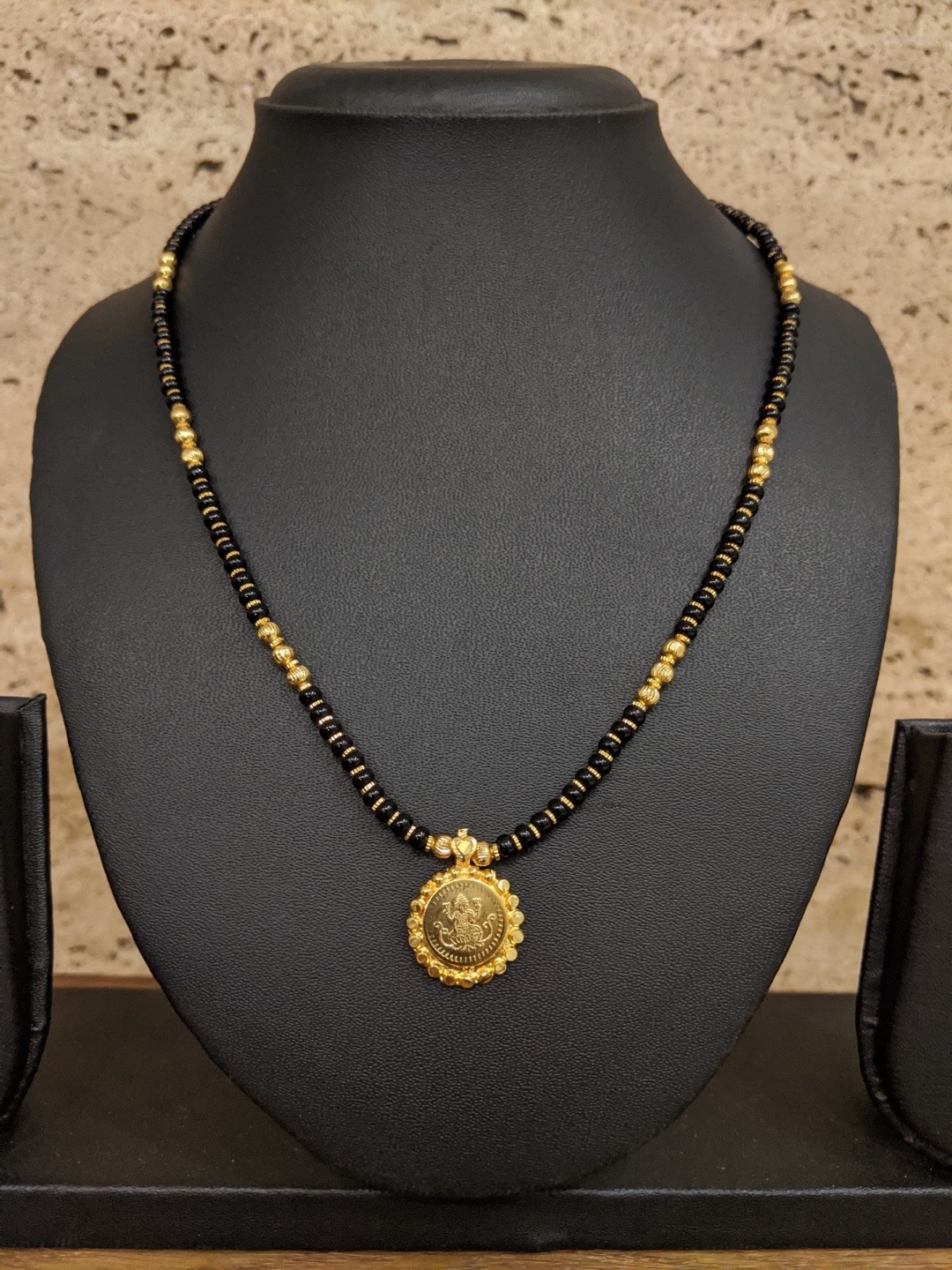 

Digital Dress Room Gold-Plated & Black Beaded Mangalsutra