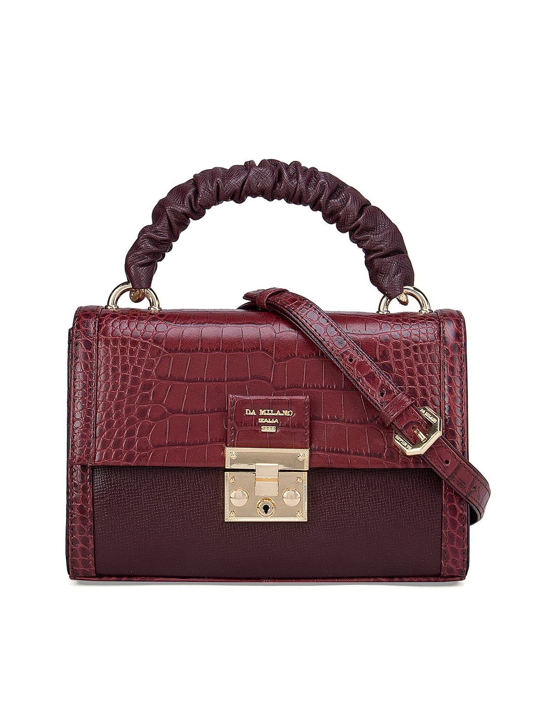 

Da Milano Burgundy Animal Textured Leather Structured Satchel Bag