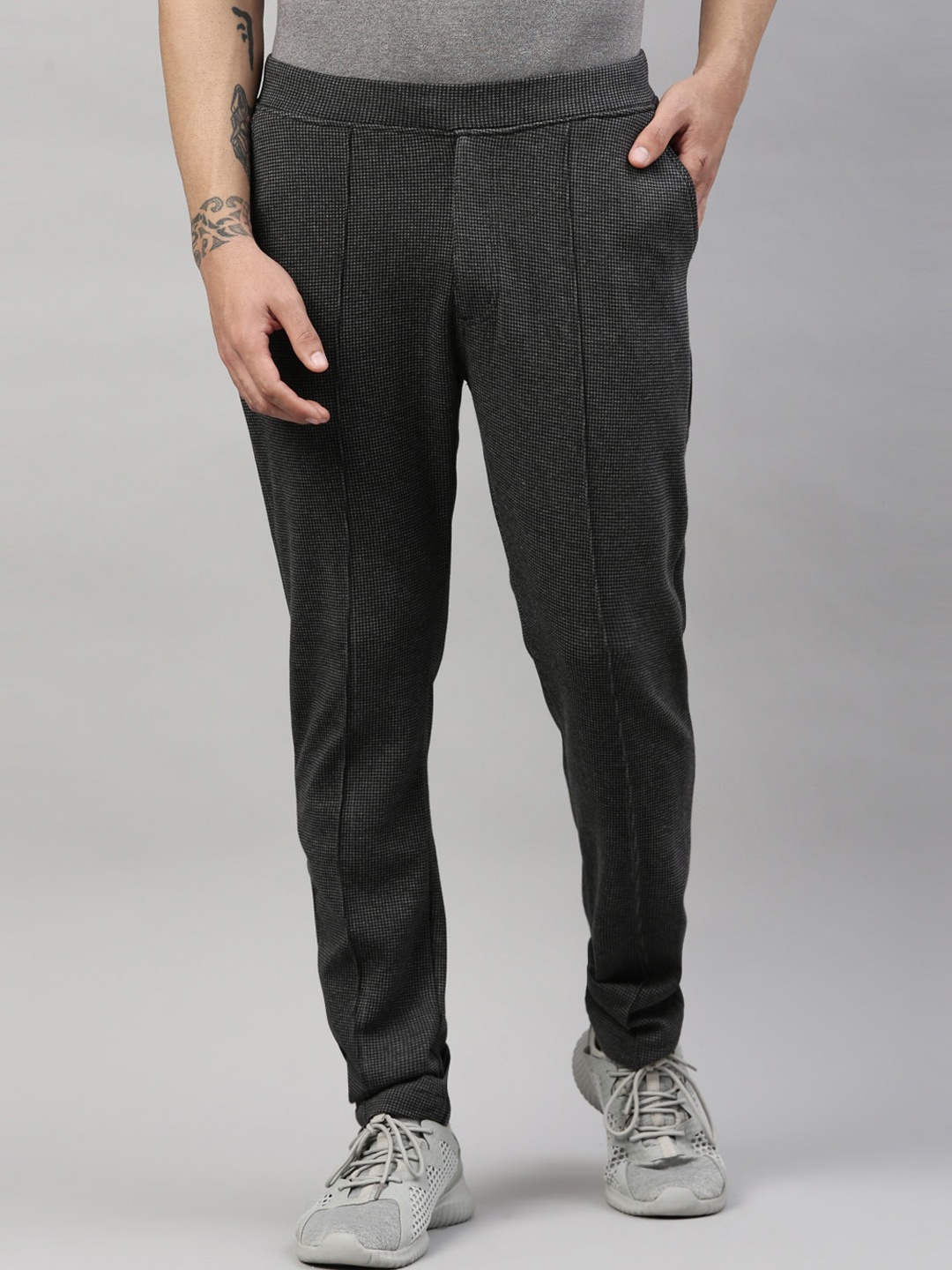 

Proline Men Grey Checked Slim-Fit Track Pants