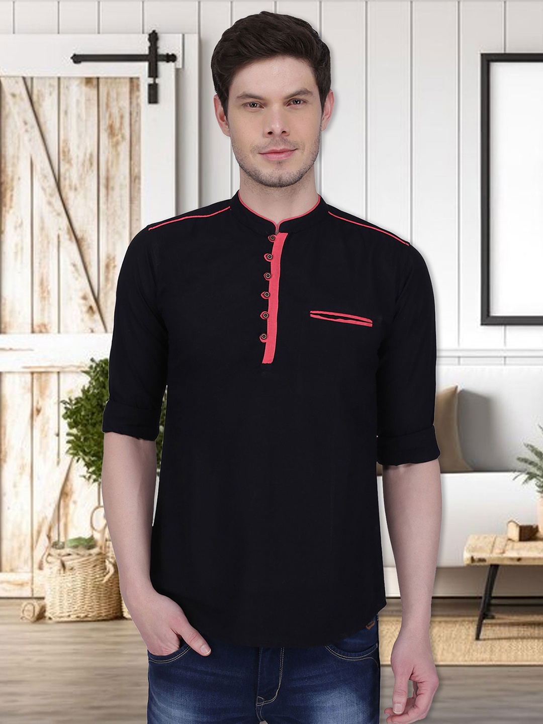 

Kuons Avenue Men Black Thread Work Kurta