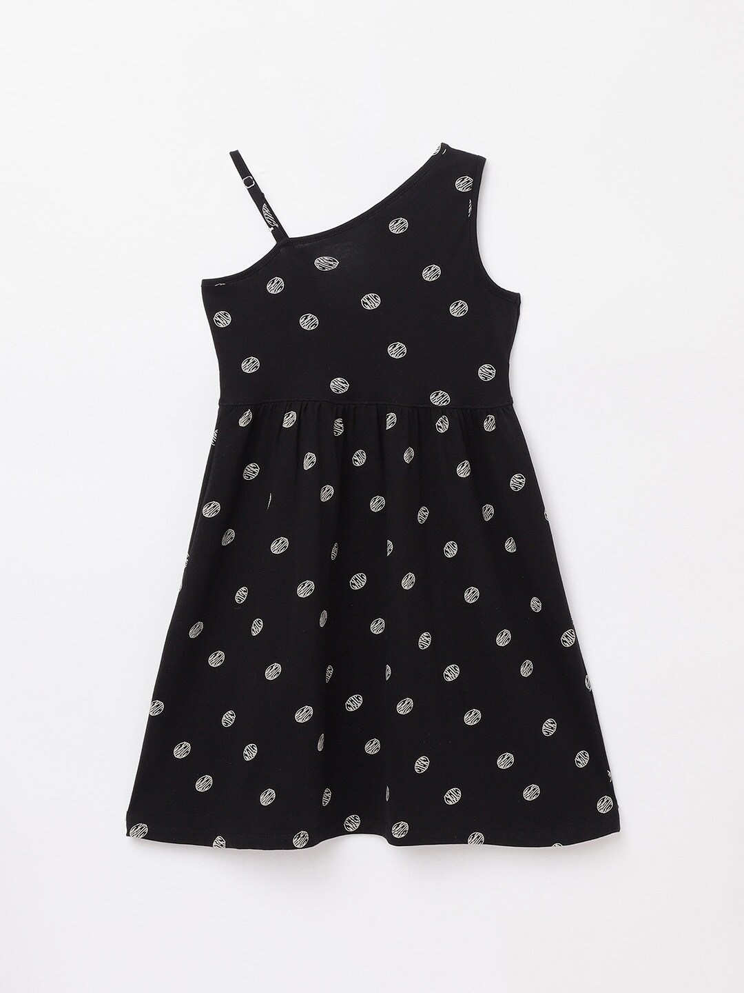 

Fame Forever by Lifestyle Girls Black & White Polka Dots Printed Cotton A-Line Dress