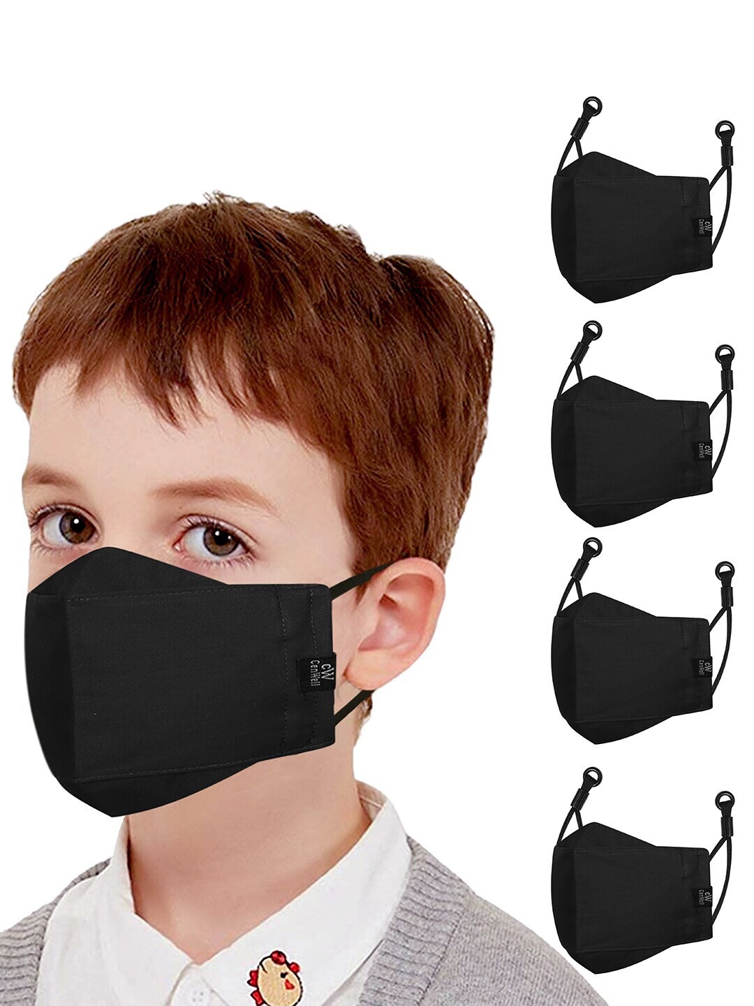 

CENWELL Kids Pack Of 5 Black Solid Reusable Washable Breathable Outdoor Cloth Mask
