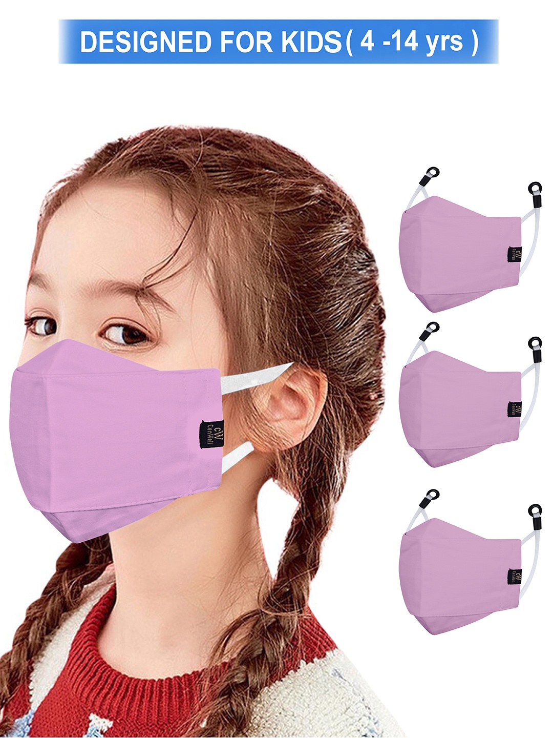 

CENWELL Kids Pack Of 4 Purple Solid Reusable Cotton Cloth Masks