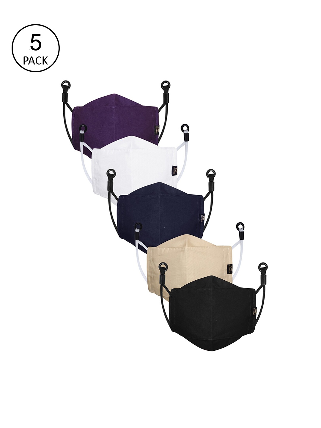 

CENWELL Kids Pack Of 5 Solid Reusable Cotton Cloth Masks, Black