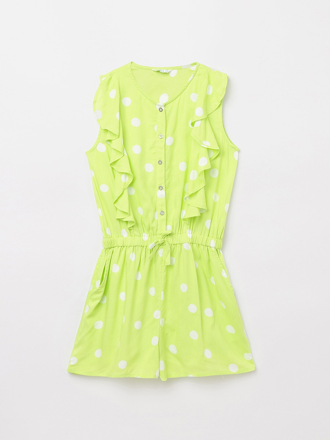 

Bossini Girls Yellow & White Printed Pure Cotton Playsuit