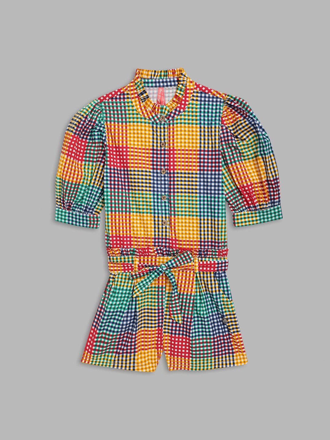 

Blue Giraffe Girls Multicoloured Printed Pure Cotton Playsuit