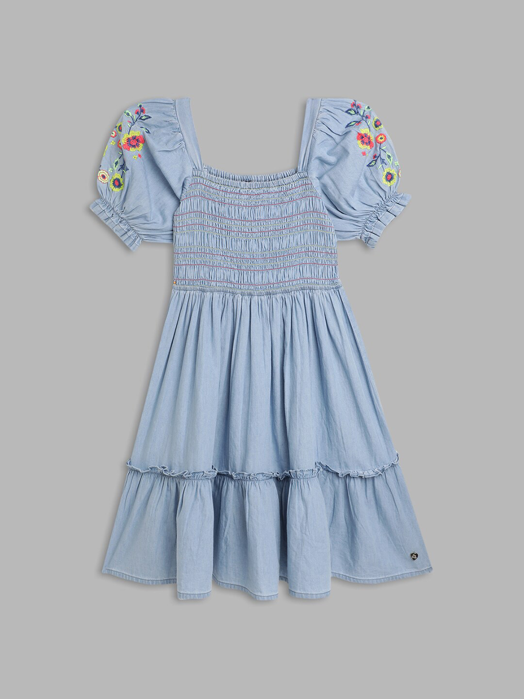 

Blue Giraffe Girls Blue Solid Pleated Fit & Flare Cotton Dress