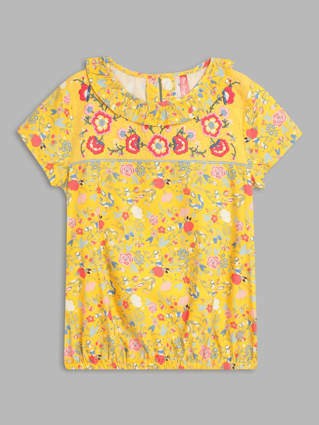 

Blue Giraffe Girls Yellow & Red Floral Print Top