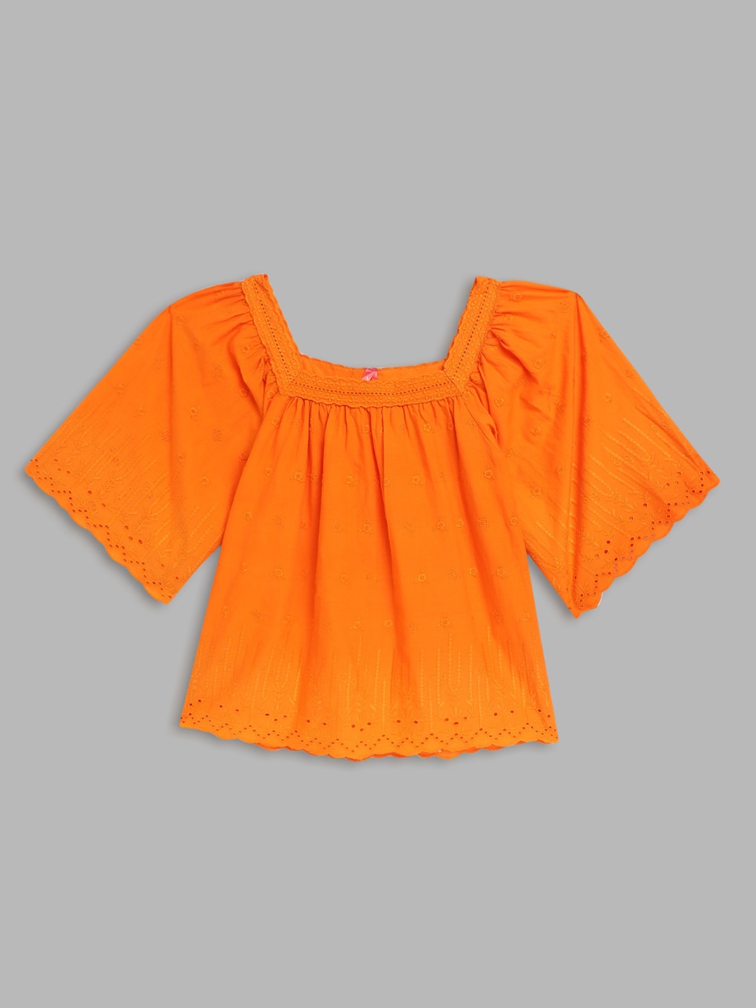 

Blue Giraffe Girls Orange Solid Cotton Crop Top