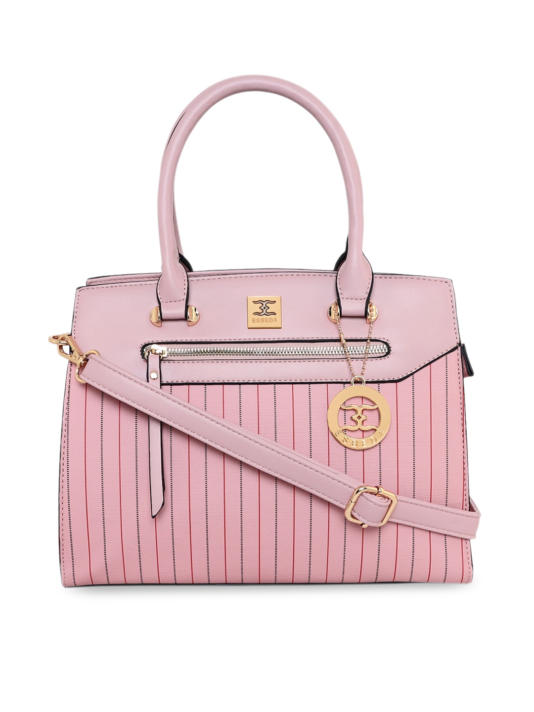 

ESBEDA Pink Striped PU Structured Handheld Bag