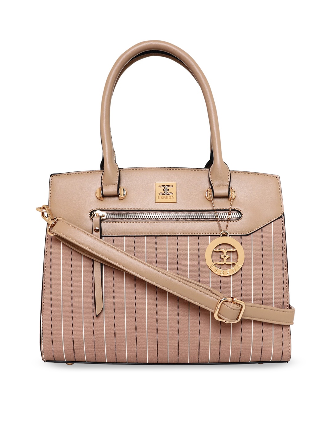 

ESBEDA Beige Striped PU Structured Handheld Bag