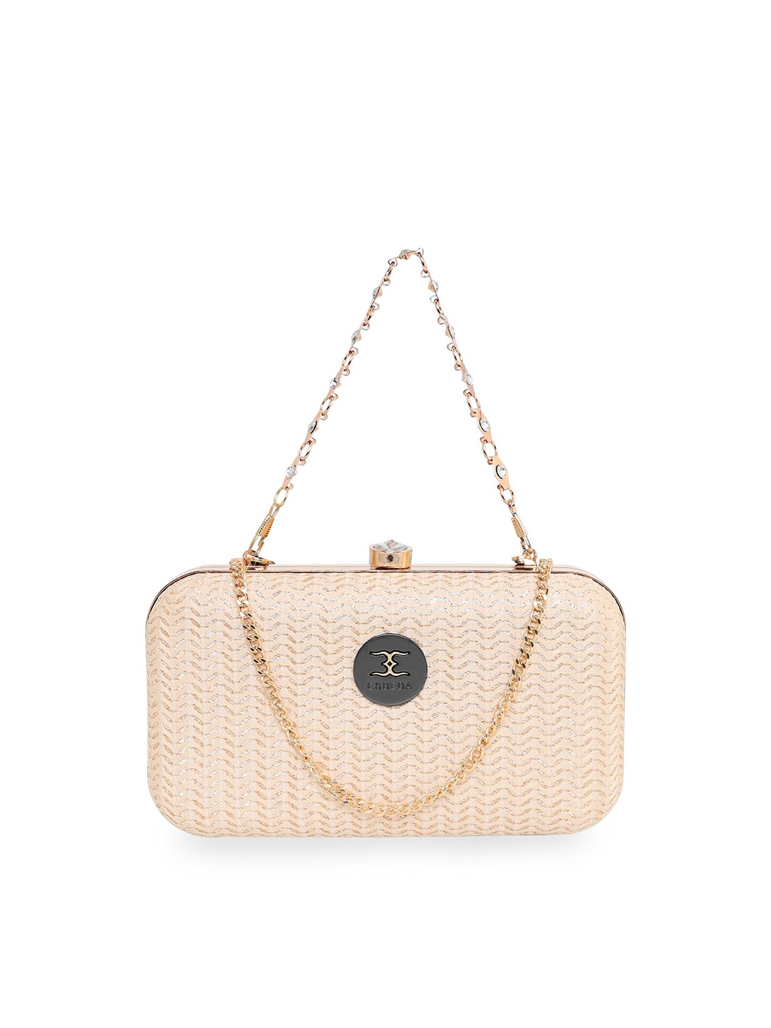 

ESBEDA Peach-Coloured & Gold-Toned Textured Box Clutch