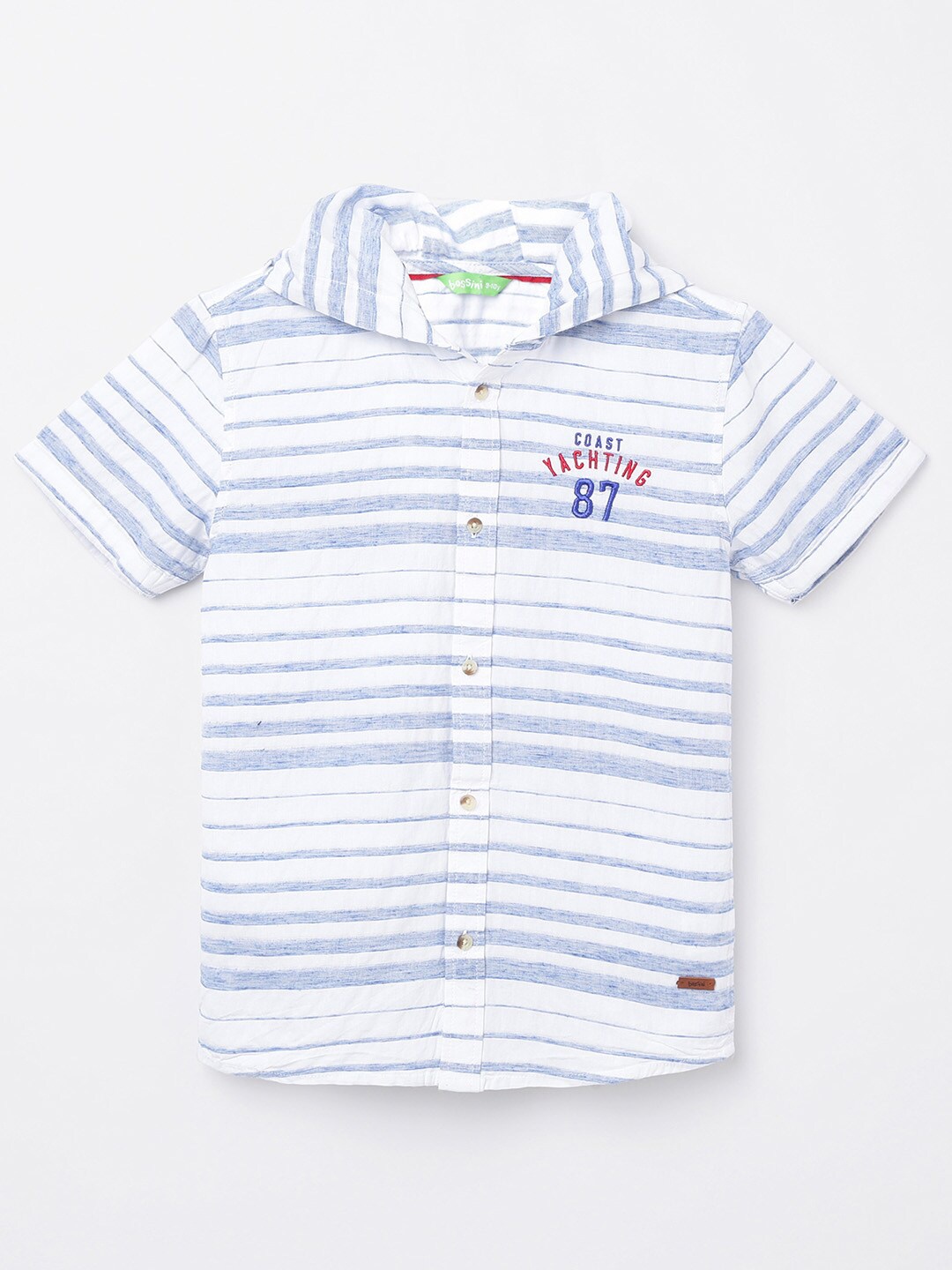 

Bossini Boys White & Grey Horizontal Striped Organic Cotton Casual Shirt
