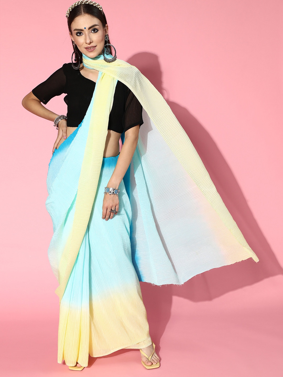 

Mitera Colourblocked Saree with Solid Border, Blue