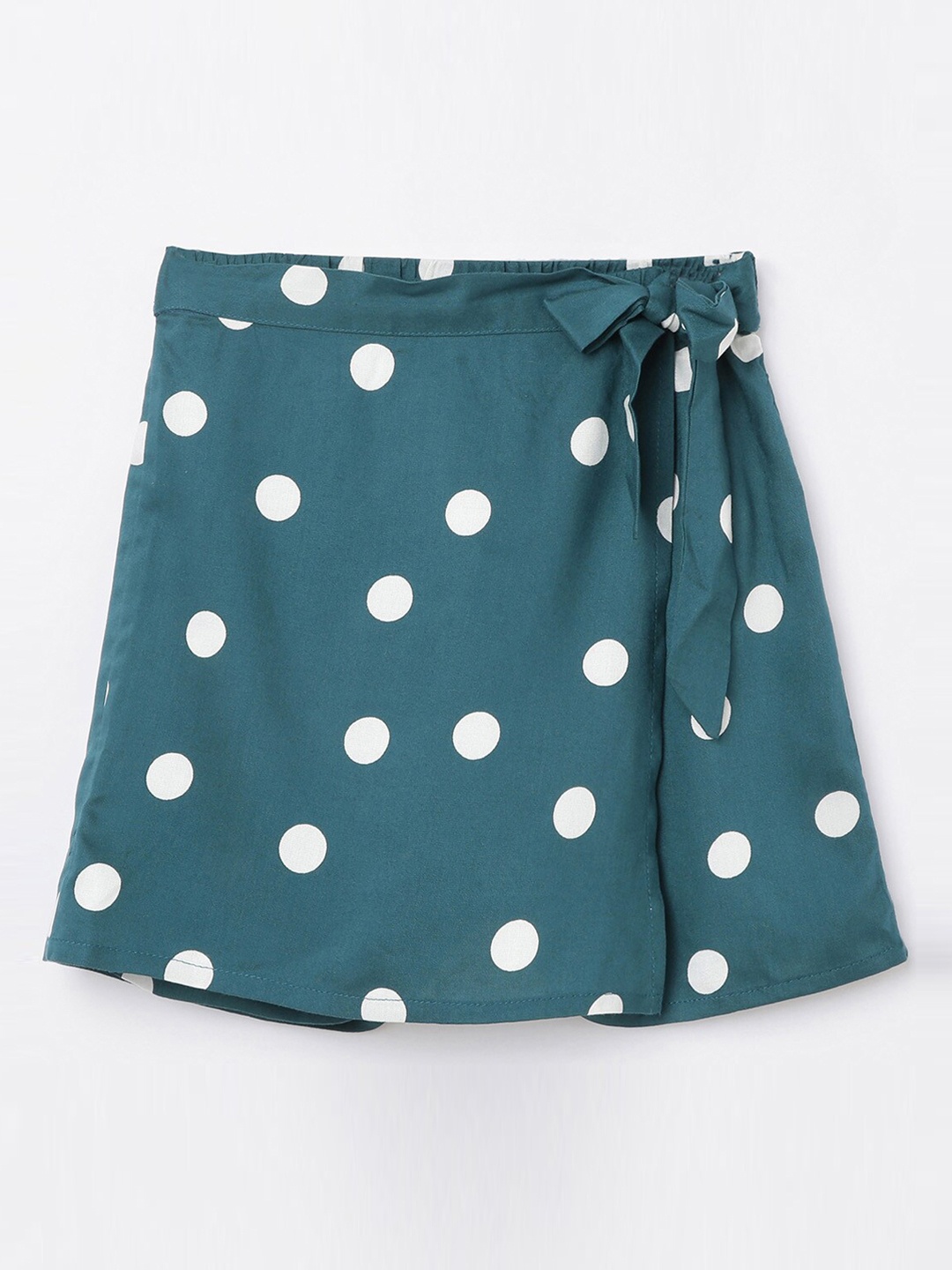 

Bossini Girls Green & White Printed Wrap Above-Knee Length Skirt