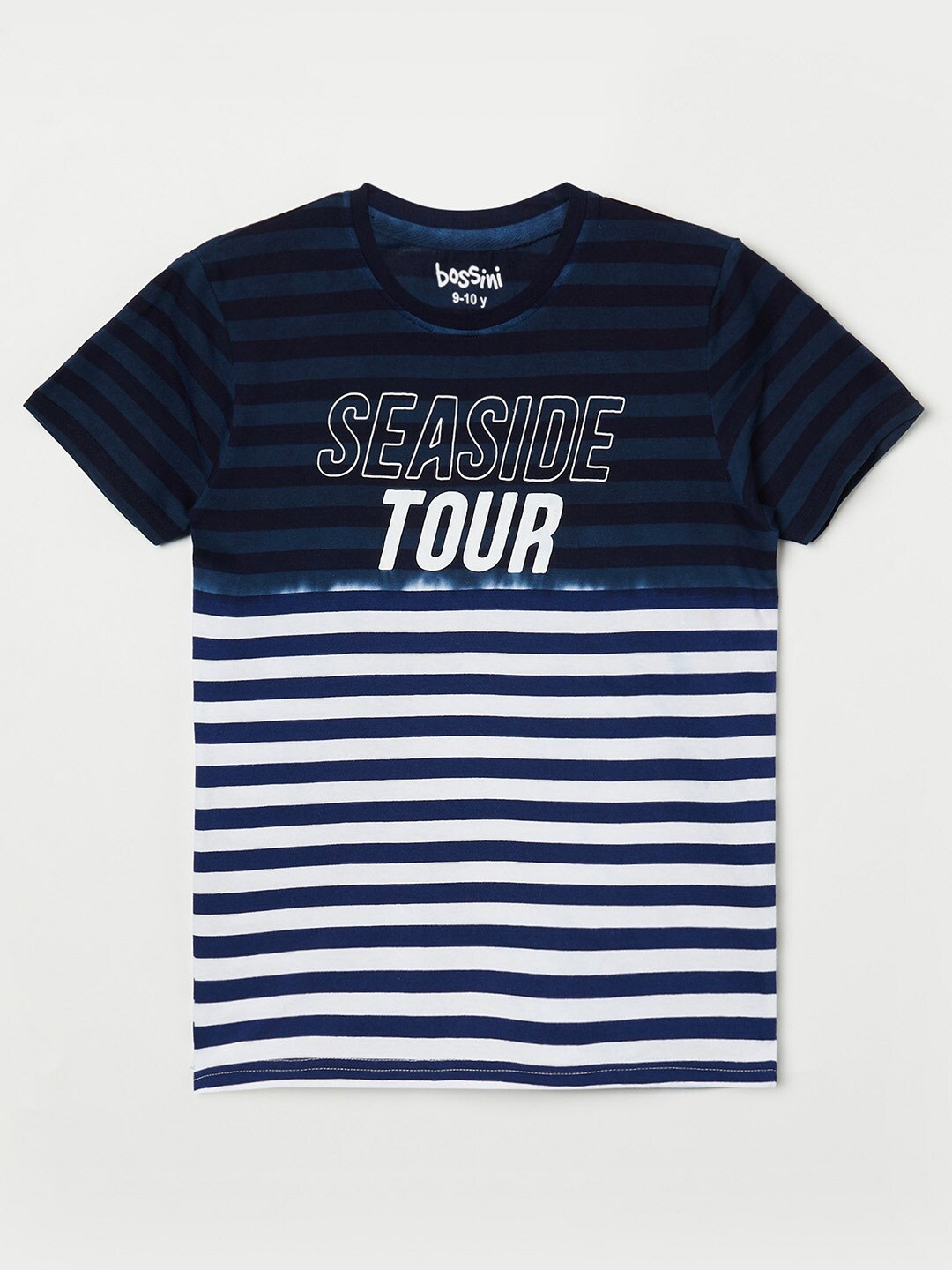 

Bossini Boys Blue Typography Striped Pure Cotton T-shirt