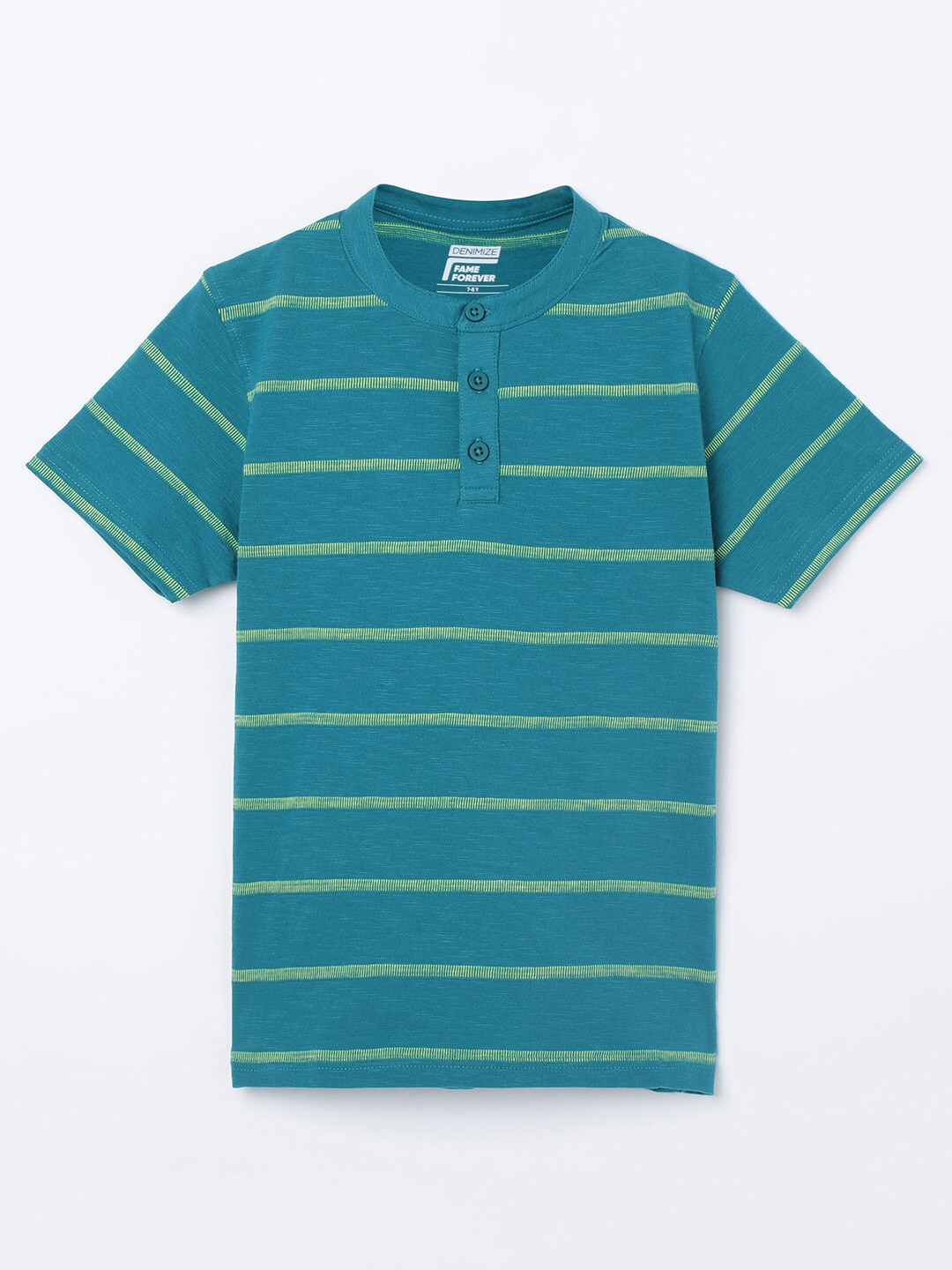 

Fame Forever by Lifestyle Boys Teal & Green Striped Pure Cotton T-shirt