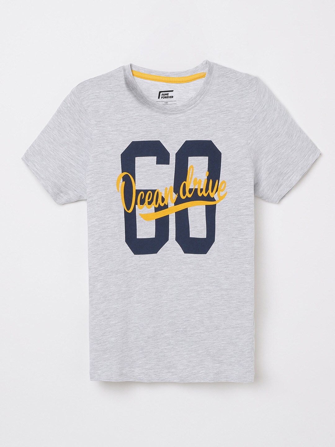 

Fame Forever by Lifestyle Boys Grey Typography Printed Applique T-shirt