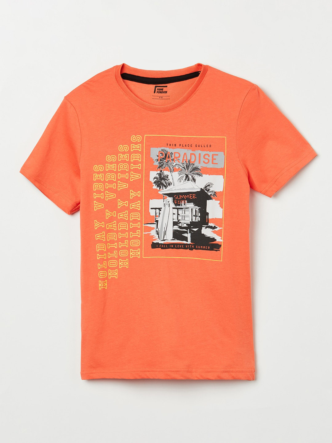 

Fame Forever by Lifestyle Boys Orange & Yellow Printed Pure Cotton T-shirt