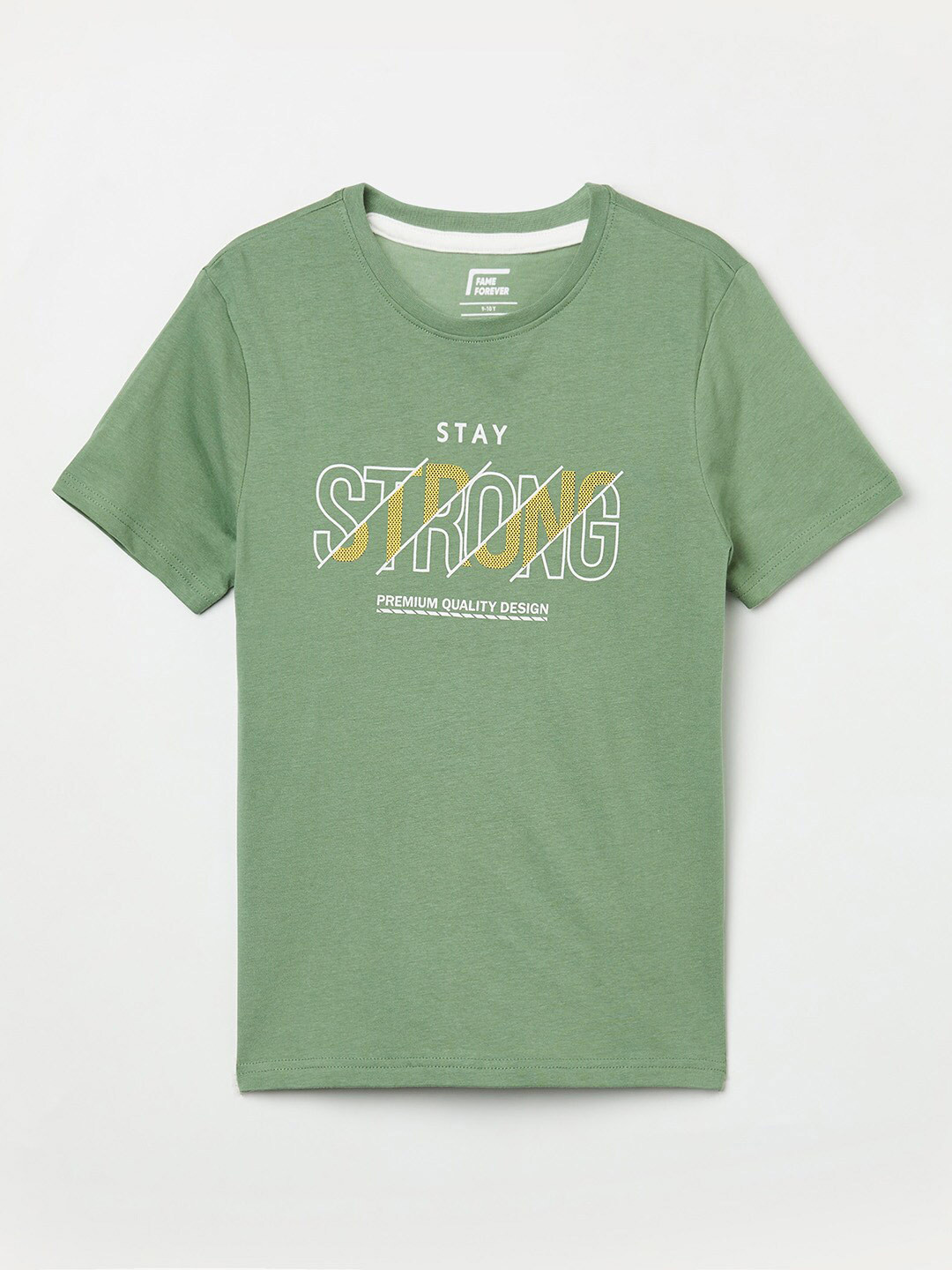 

Fame Forever by Lifestyle Boys Green & White Typography Printed Pure Cotton T-shirt