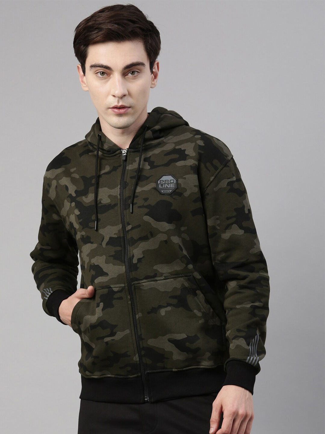 

Proline Men Olive Green Camouflage Printed Sweatshirt