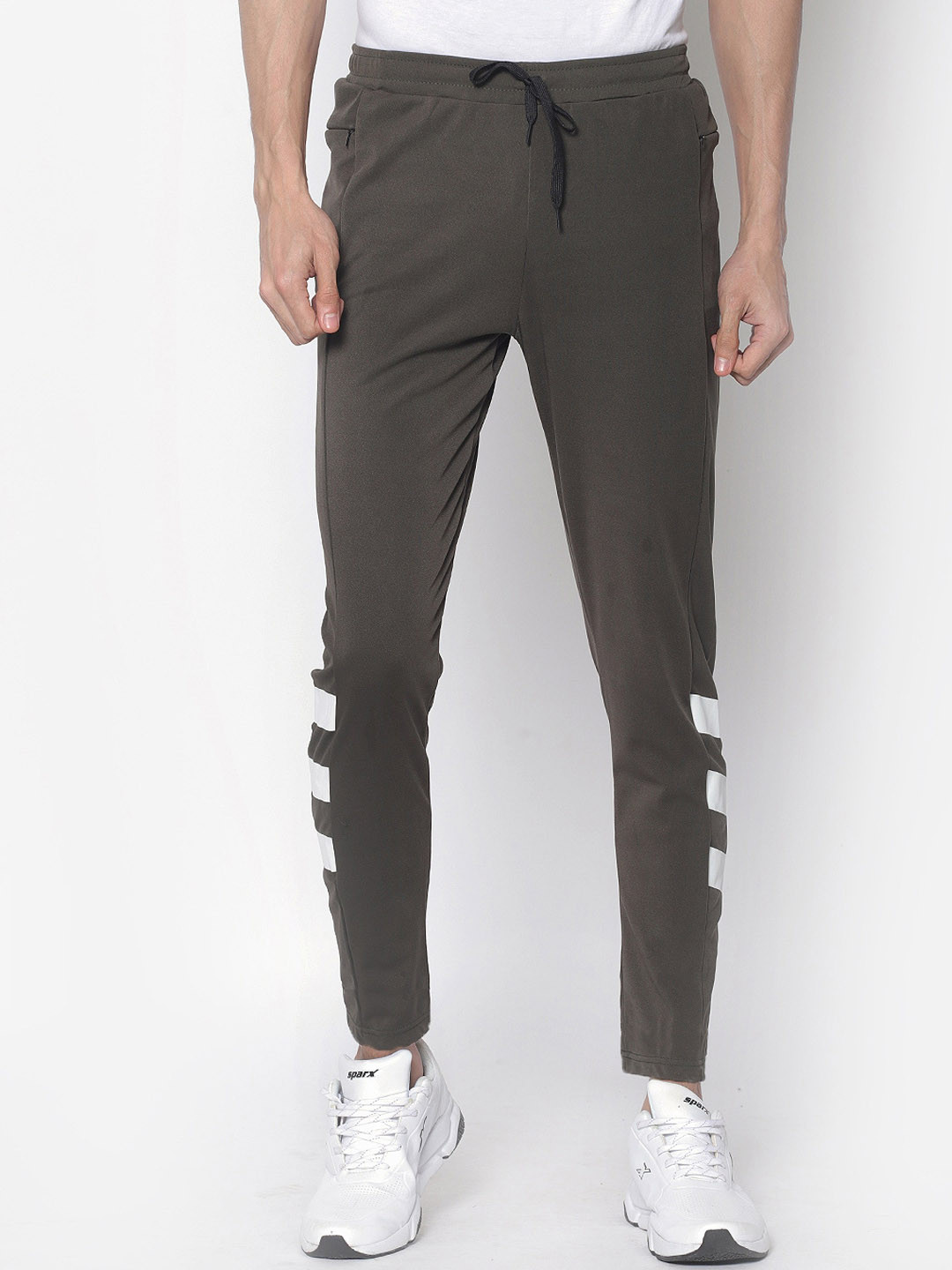 

American-Elm Men Olive-Green & White Solid Slim-Fit Track Pants