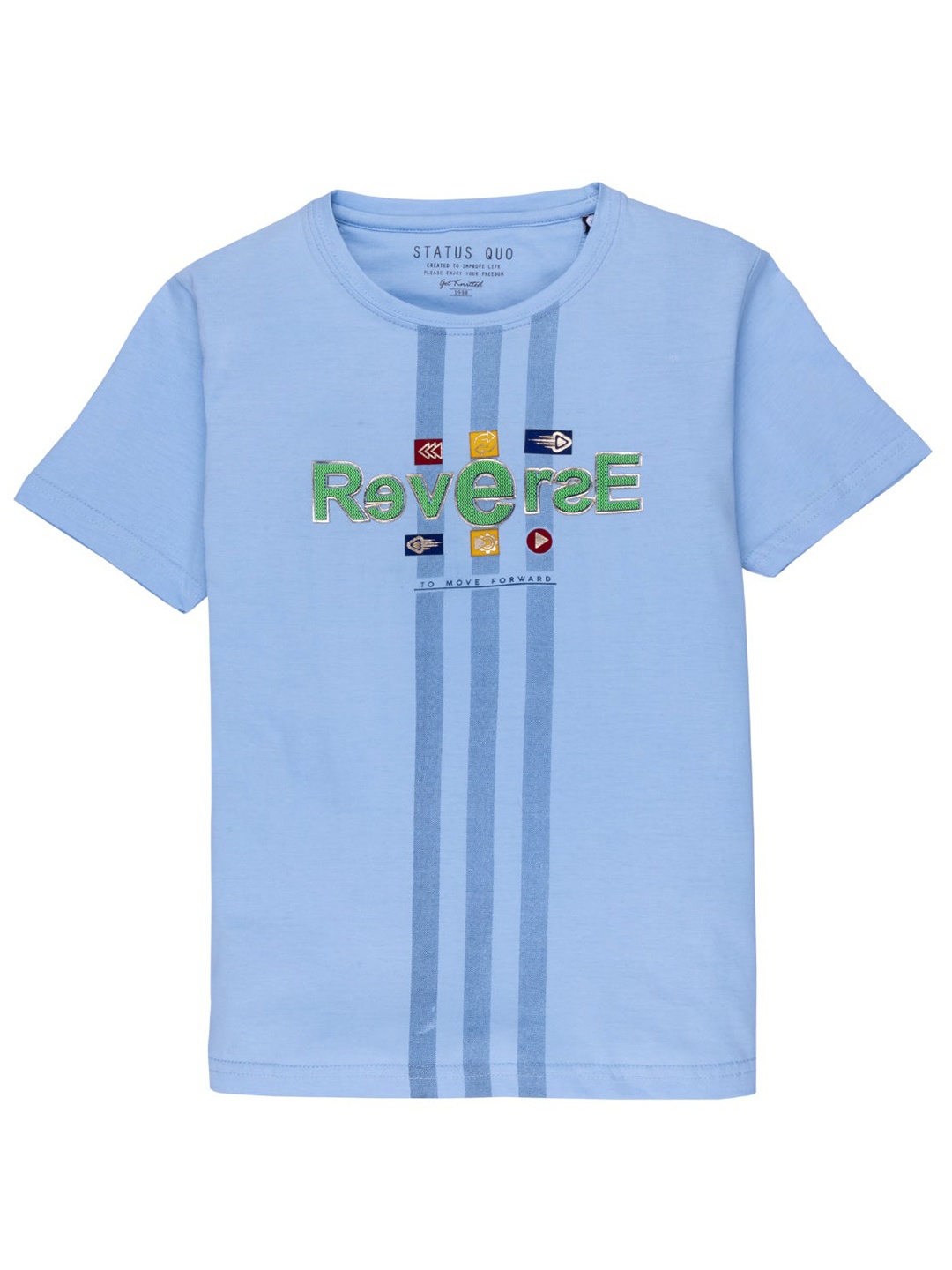 

Status Quo Boys Blue & Green Striped Printed T-shirt