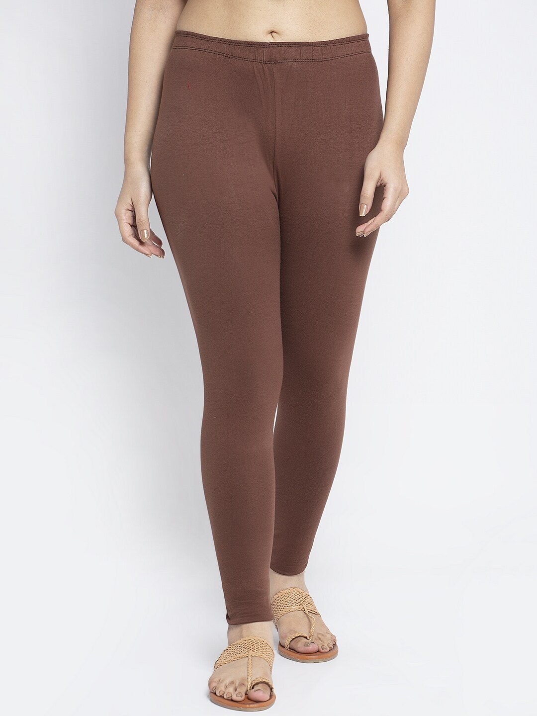 

GRACIT Women Brown Solid Ankle-Length Combed Cotton Leggings