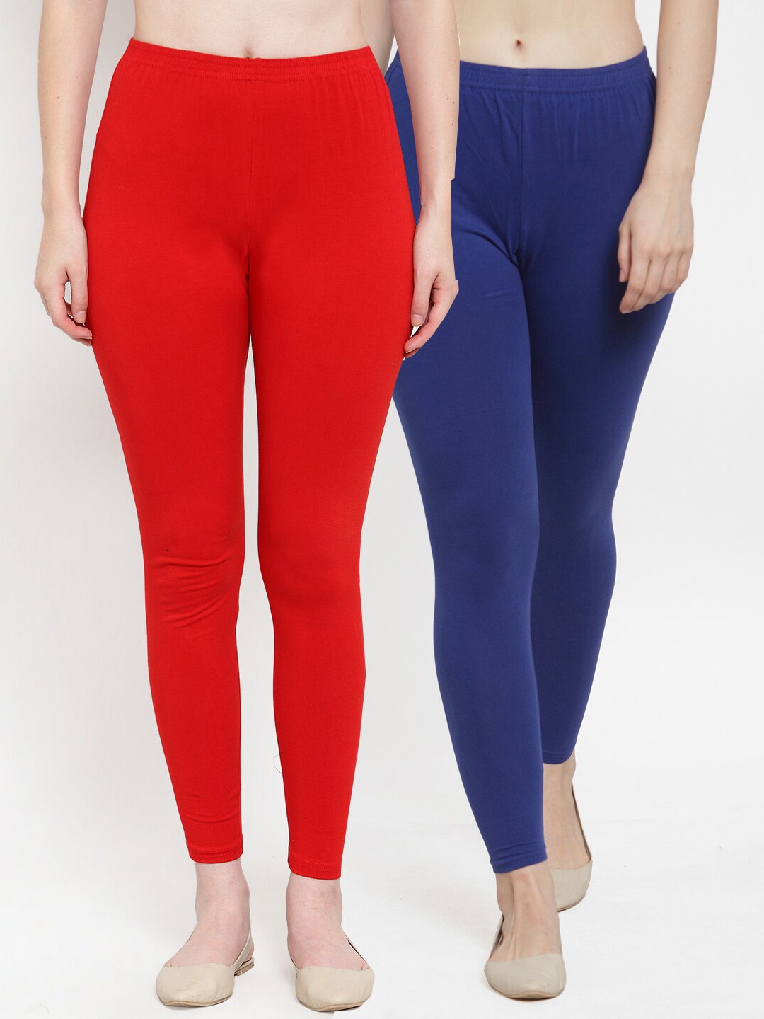 

GRACIT Women Red & Blue Pack Of 2 Solid Ankle-Length Cotton Leggings