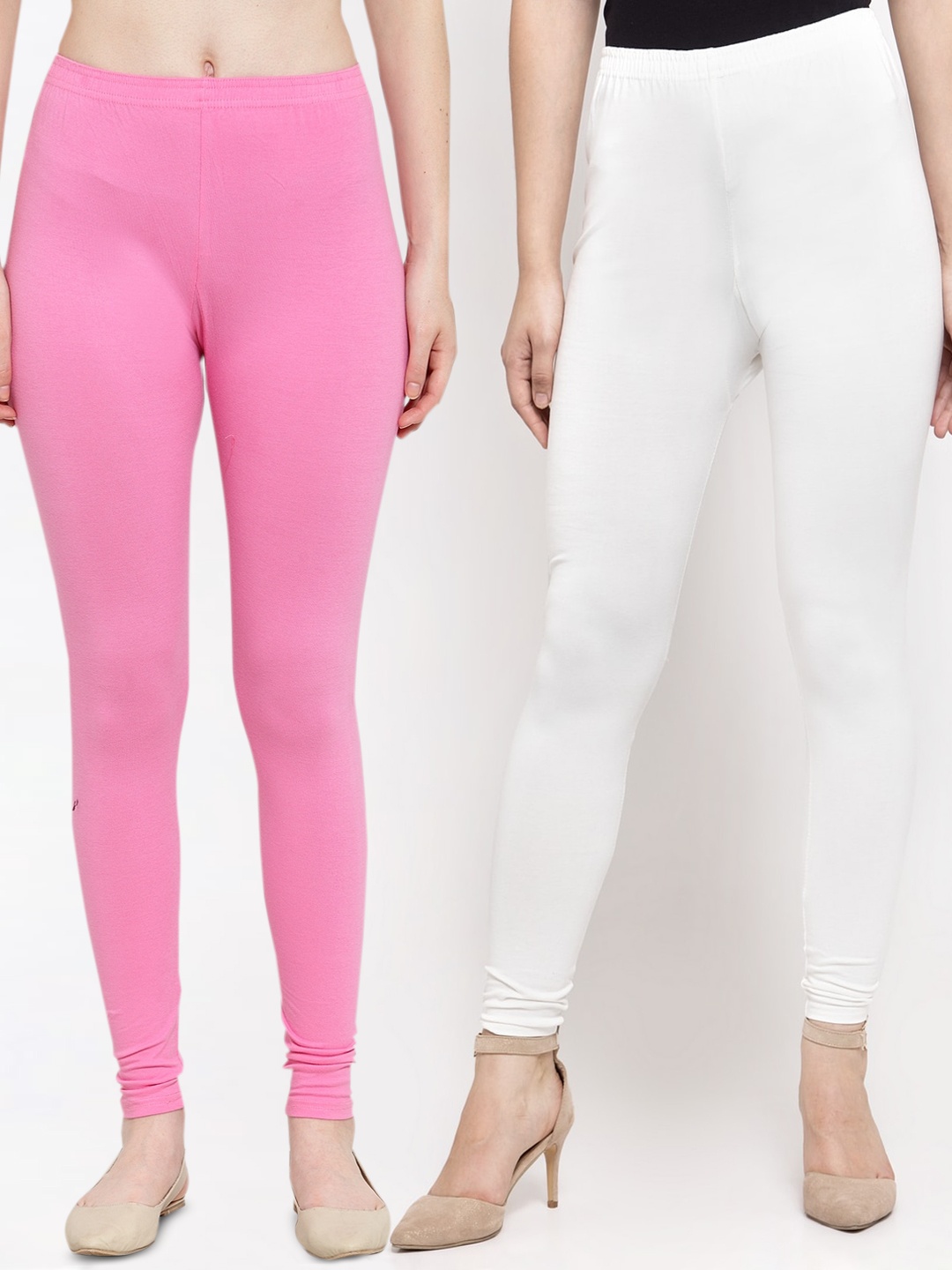 

GRACIT Women Pink & White Pack Of 2 Solid Ankle-Length Leggings