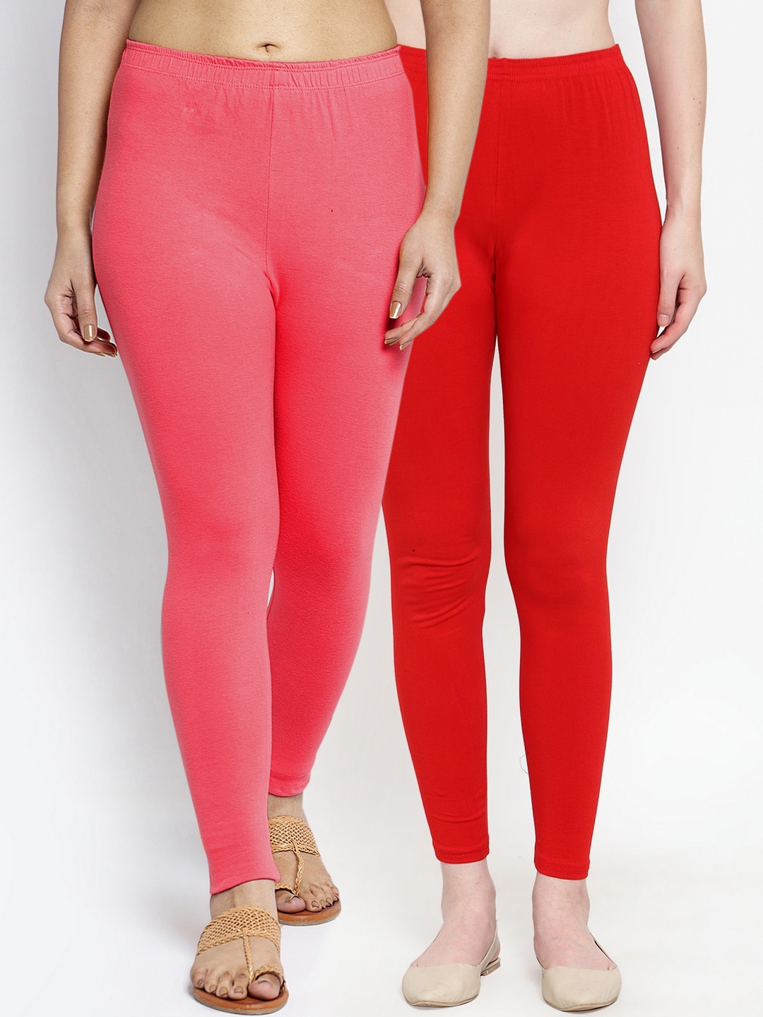

GRACIT Women Pack Of 2 Solid Ankle-Length Cotton Lycra Leggings, Red