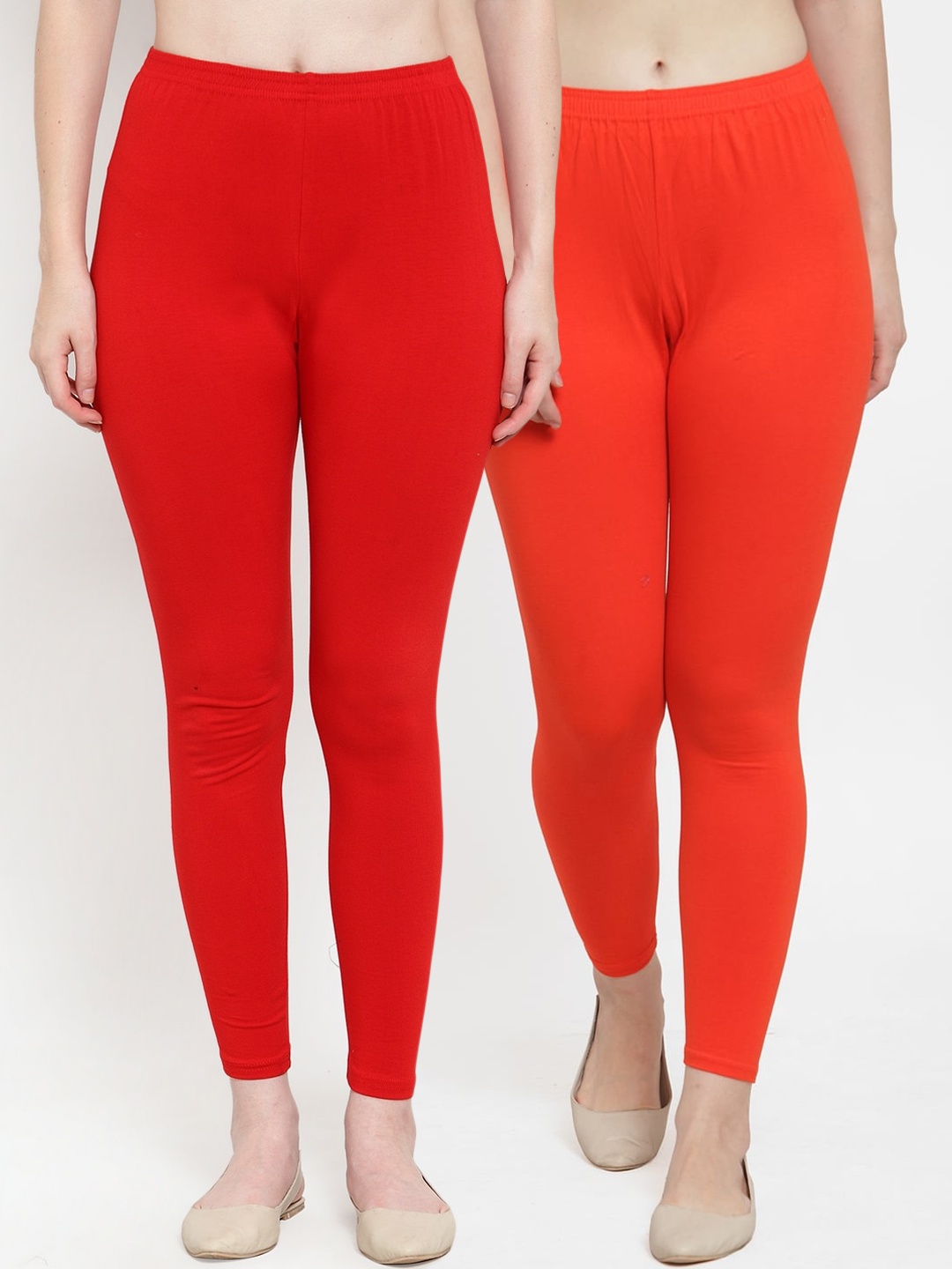 

GRACIT Women Pack Of 2 Solid Ankle-Length Cotton Lycra Leggings, Red