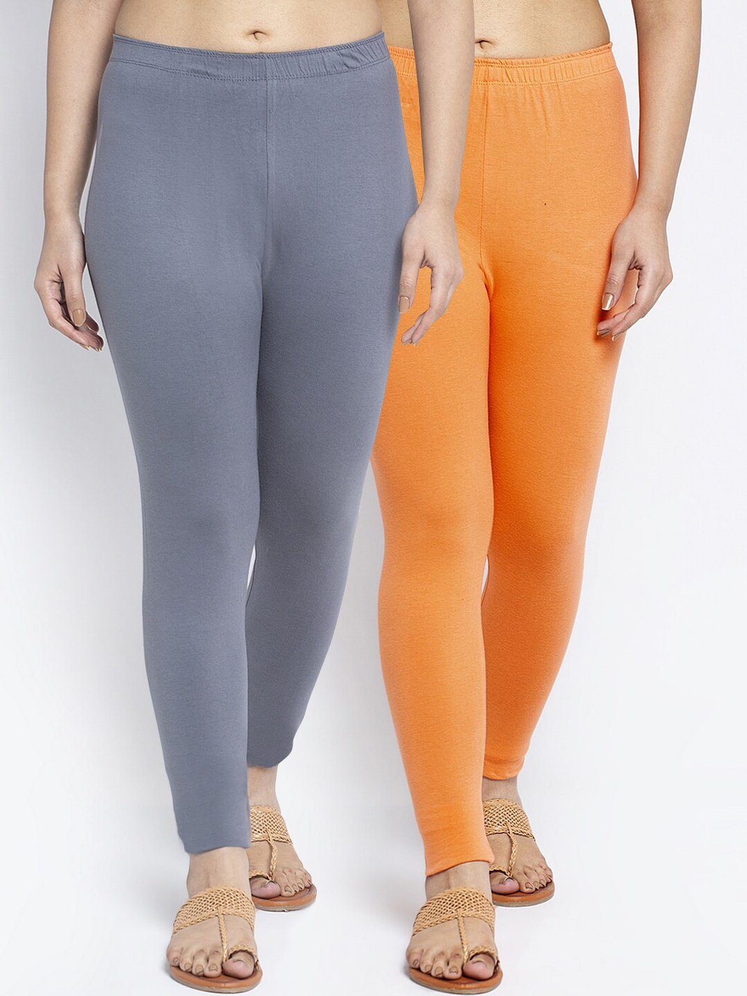 

GRACIT Women Grey & Yellow Pack Of 2 Solid Ankle-Length Leggings