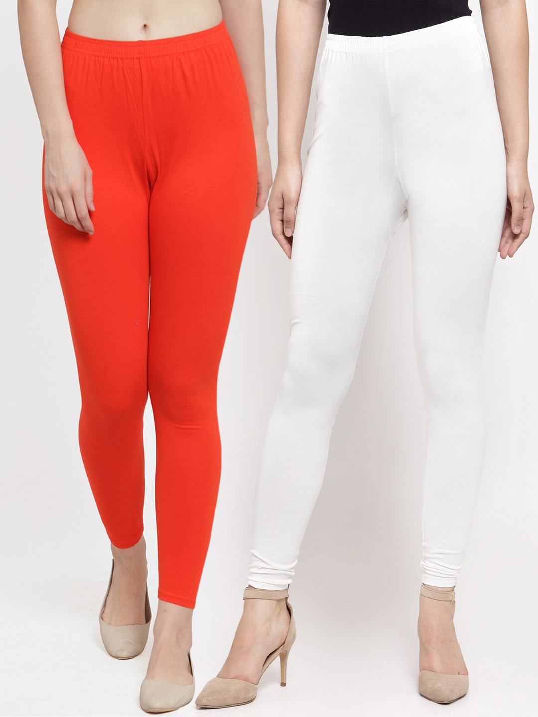 

GRACIT Women Pack Of 2 Solid Ankle-Length Cotton Lycra Leggings, White