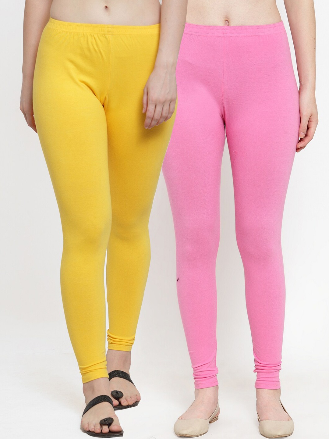 

GRACIT Women Pack Of 2 Solid Ankle-Length Leggings, Yellow