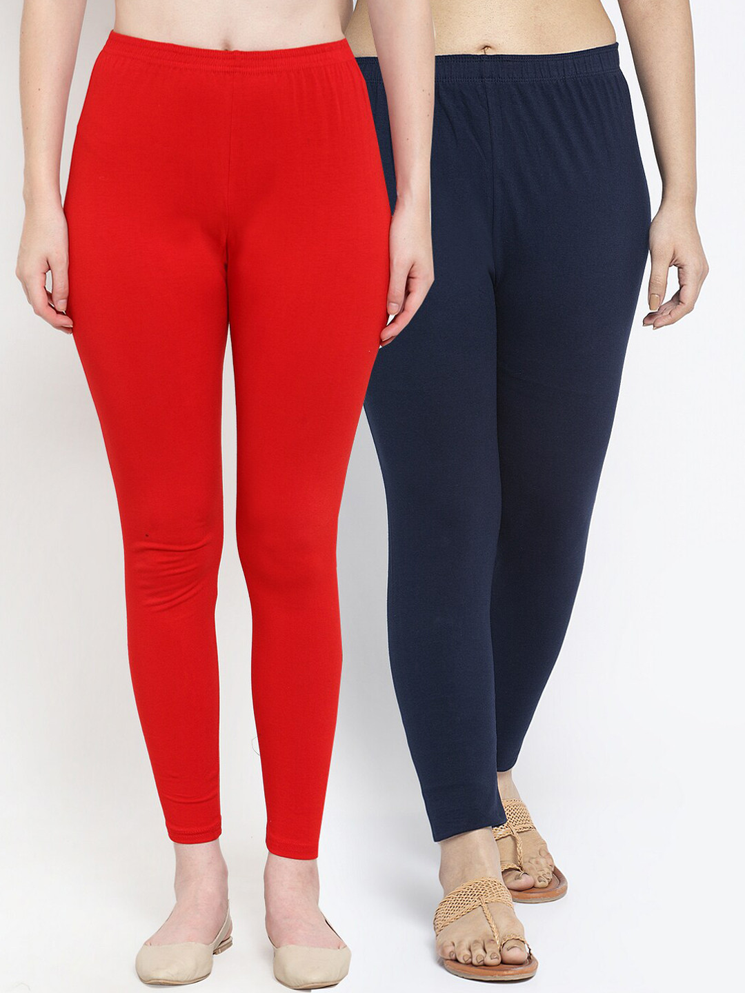 

GRACIT Women Red & Blue Pack Of 2 Solid Ankle-Length Leggings