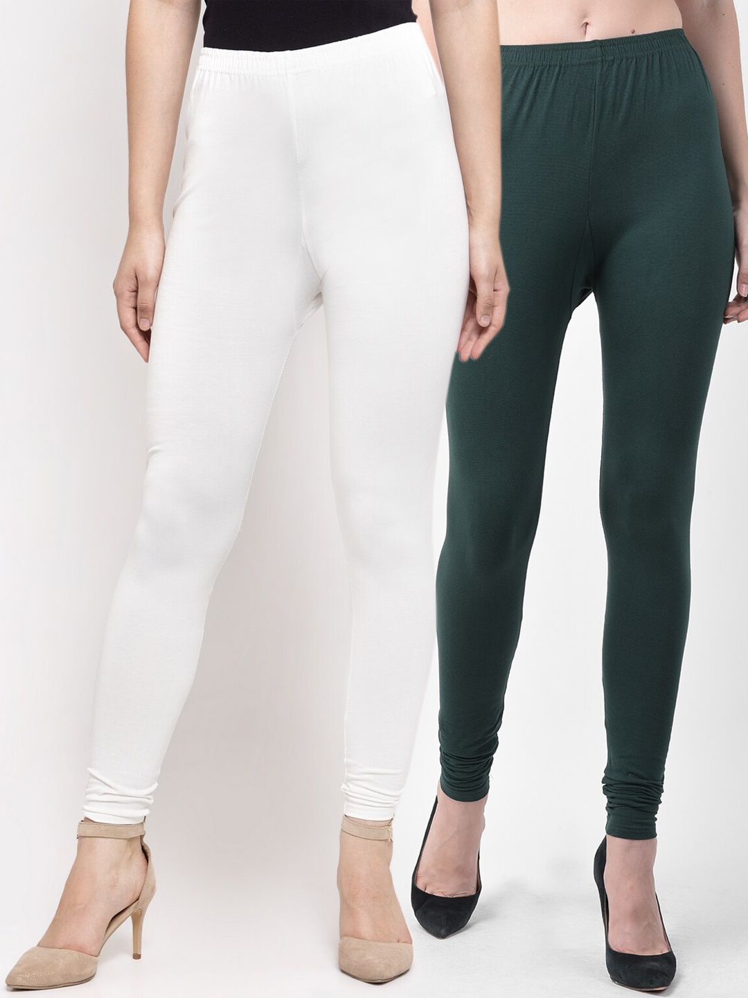 

GRACIT Women White & Green Pack Of 2 Solid Ankle-Length Leggings