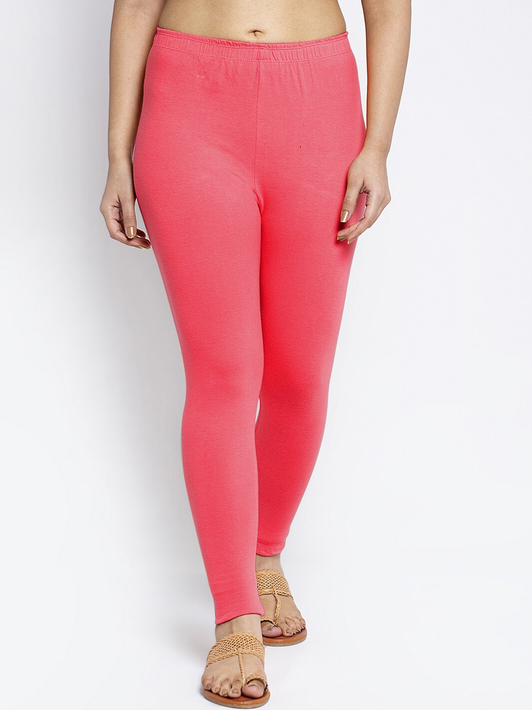 

GRACIT Women Peach Solid Ankle-Length Cotton Leggings