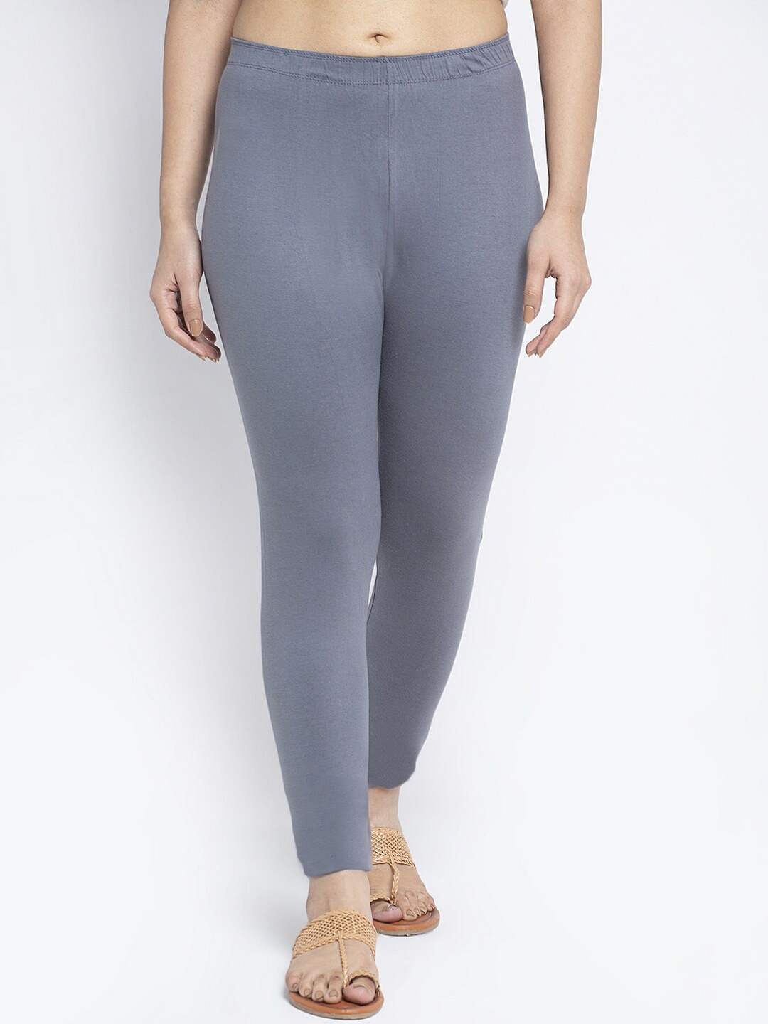 

GRACIT Women Grey Solid Ankle-Length Cotton Leggings