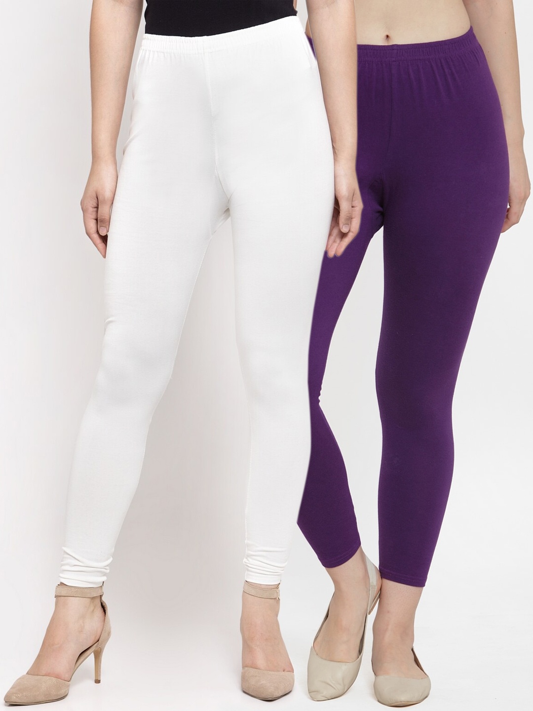 

GRACIT Women Purple & White Pack of 2 Solid Ankle-Length Cotton Leggings