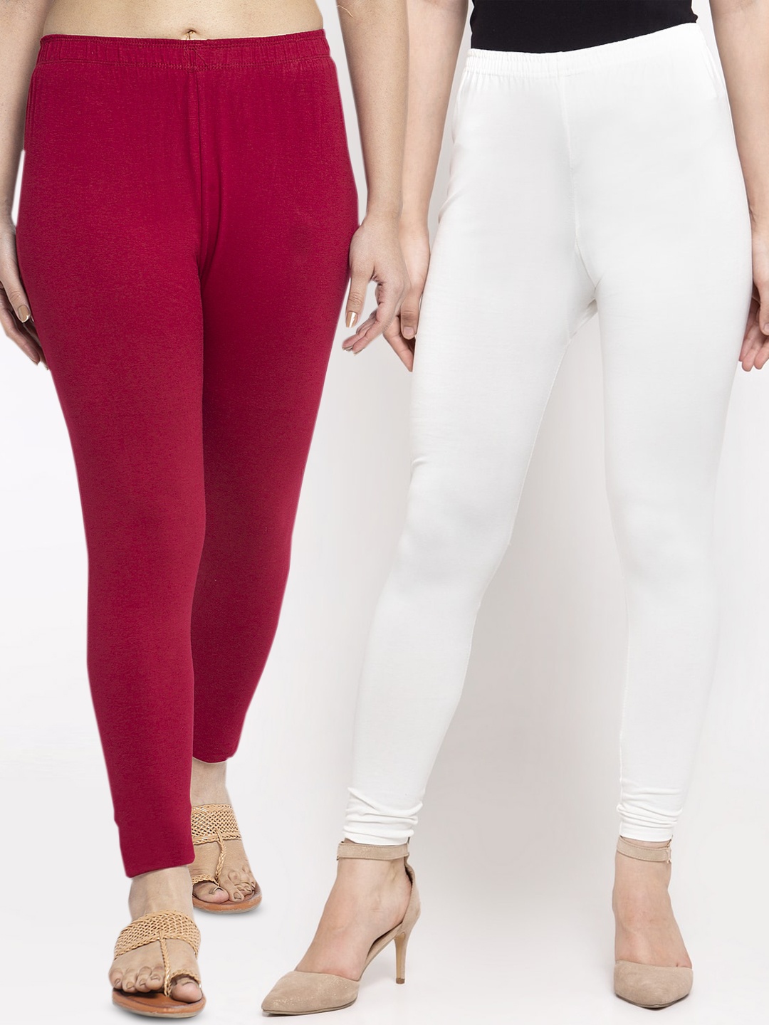 

GRACIT Women White & Maroon Pack Of 2 Solid Ankle-Length Leggings