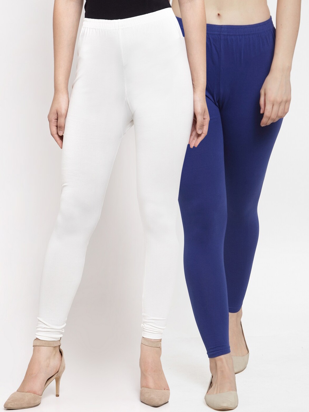 

GRACIT Women Pack Of 2 Solid Ankle-Length Cotton Lycra Leggings, White